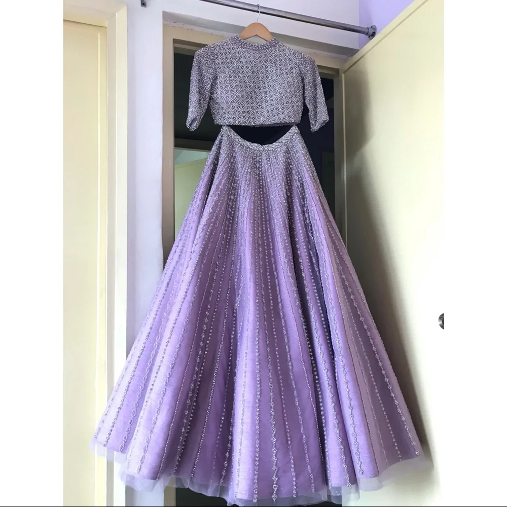 Lilac Hand embroidered lehenga - Picture 3 of 6